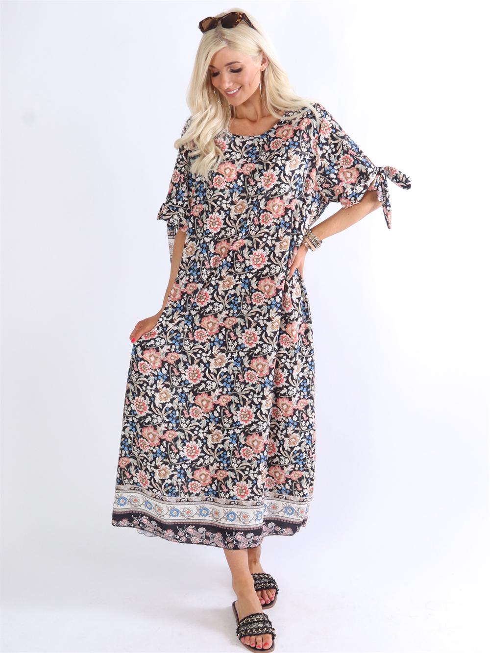 Enia - Blomstret lang tunikakjole